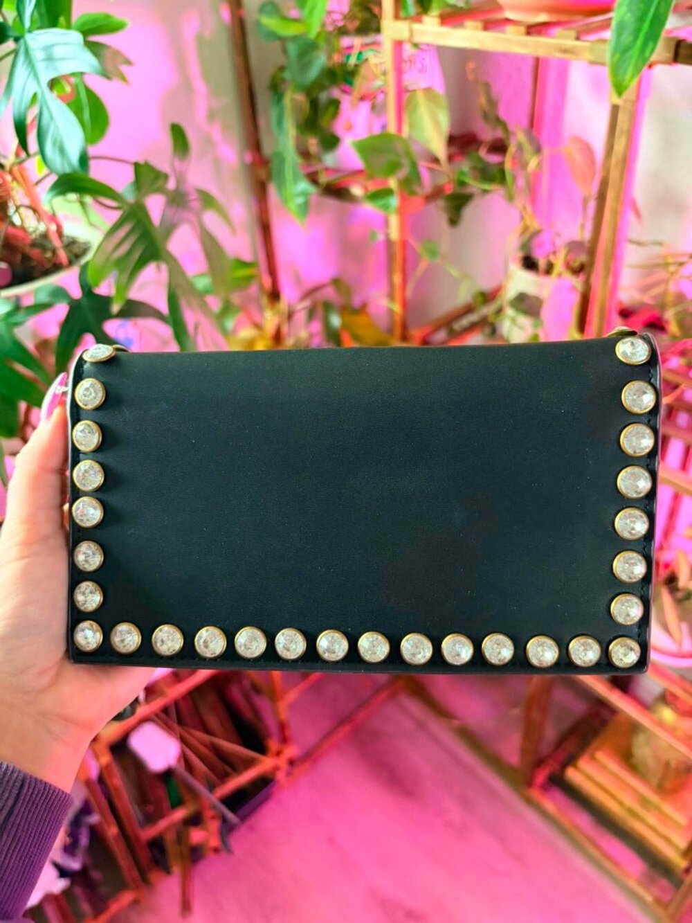 Nicole Lee Black Rhinestone Studded Crossbody Clutch Wallet Purse - Picture 2 of 8